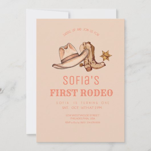 Western First Rodeo Cowgirl Pink Birthday Party Einladung (Vorderseite)