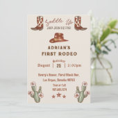 Western First Rodeo Geburtstag Einladung (Stehend Vorderseite)