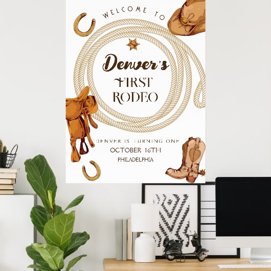 Western First Rodeo Gender Neutral Welcome Sign Poster (Heimbüro)