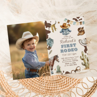 Western First Rodeo Junge 1. Geburtstag Foto Einladung