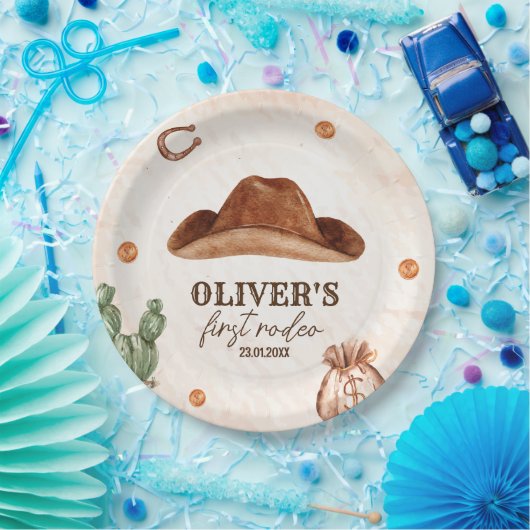 Western First Rodeo Wild West Cowboy 1st Birthday Pappteller (Party)