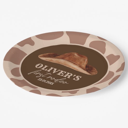 Western First Rodeo Wild West Cowboy 1st Birthday Pappteller (Schrägansicht)