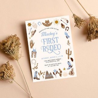 Western First Rodeo Wild West Cowboy Blue Geburtst Einladung
