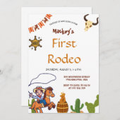 Western First Rodeo Wild West Cowboy Blue Geburtst Einladung (Vorne/Hinten)