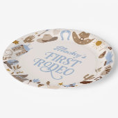 Western First Rodeo Wild West Cowboy Blue Geburtst Pappteller (Schrägansicht)