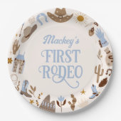 Western First Rodeo Wild West Cowboy Blue Geburtst Pappteller (Vorderseite)