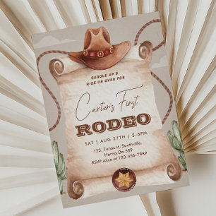 Western First Rodeo Wild West Cowboy Brown Einladung