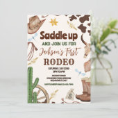 Western First Rodeo Wild West Cowboy Geburtstag Einladung (Stehend Vorderseite)