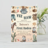Western First Rodeo Wild West Cowboy Geburtstag Einladung (Stehend Vorderseite)