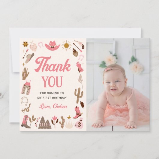 Western First Rodeo Wild West Cowboy Pink Geburtst Dankeskarte (Vorderseite)