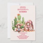 Western First Rodeo Wildwest Cowgirl Pink Birthday Einladung (Vorderseite)