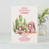 Western First Rodeo Wildwest Cowgirl Pink Birthday Einladung (Stehend Vorderseite)