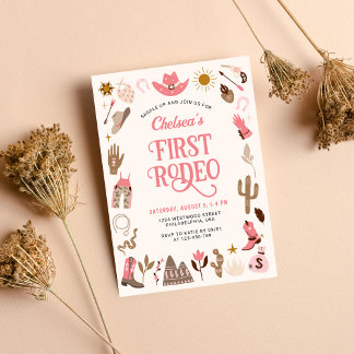 Western First Rodeo Wildwest Cowgirl Pink Birthday Einladung