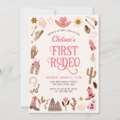 Western First Rodeo Wildwest Cowgirl Pink Birthday Einladung (Vorderseite)