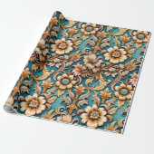 Western Floral Art Turquoise Teal Geschenkpapier (Ungerollt)