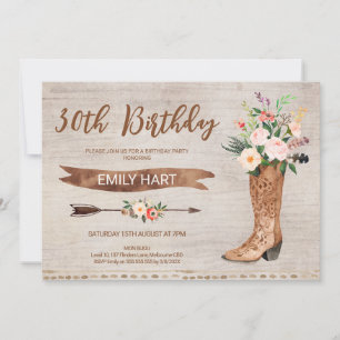 Western Floral Boot Geburtstagseinladung Einladung