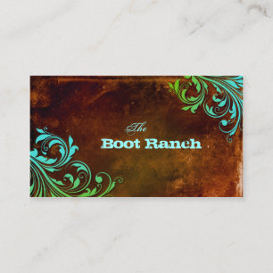 Western Floral Business Card Brown Blue Grunge Visitenkarte