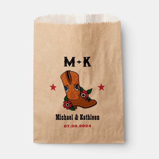 Western Floral Cowboy Boot Boho Country Wedding Geschenktütchen (Vorderseite)