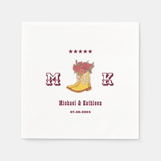 Western Floral Cowboy Boot Monogram Rustikale Hoch Serviette (Vorderseite)