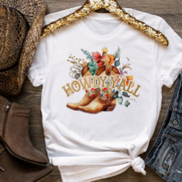Western Floral Cowboy Boots Howdy Y'all T - Shirt