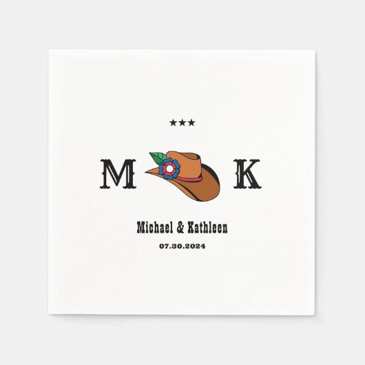 Western Floral Cowboy Hat Rustikale Landhochzeit Serviette (Vorderseite)