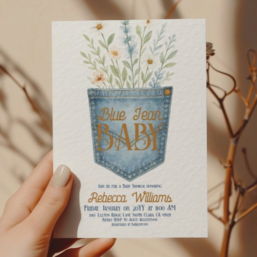 Western Floral Denim Boy Blue Jean Baby Shower Einladung