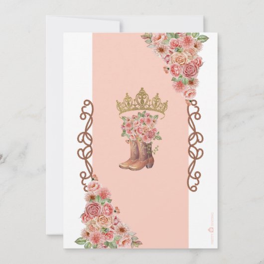 Western Floral Rose Gold Charro Quinceanera Einladung (Rückseite)
