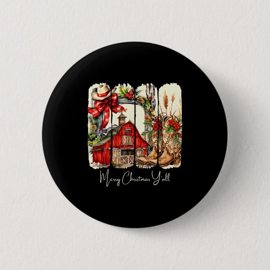 Western Frohe Weihnachten Yall Scheunendesign Button (Vorderseite)