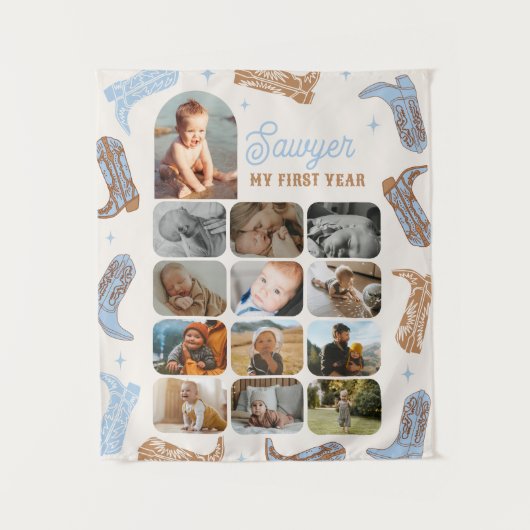 Western Geburtstag Erstes Jahr Foto Tapestory Wandteppich (Vorderseite)