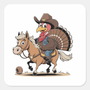 Western gekocht Türkei Erntedank Cowboy Cowgirl Quadratischer Aufkleber