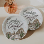 Western Gender Reveal Dusche Cowboy oder Cowgirl Pappteller<br><div class="desc">Machen Sie sich bereit für eine Rootin'-tootin'-Genderoffenbarung, die den Geist des Wilden Westens einfängt! Dieses charmante Design besticht durch einen spielerischen Seil-Schriftart, der sich durch handillustrierte Rodeos- und Wüstenlandschaften schlängelt. Diese Kollektion ist perfekt für alle Gender-Enthüllungen geeignet. Sie umfasst kahle Einladungen, eine reizvolle Dekoration und lustige Favoriten, die alle mit...</div>