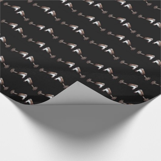 Western-Geschenk Wrap Silberspitzen auf Schwarz Geschenkpapier (Ecke)