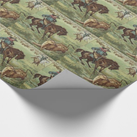 Western Geschenk Wrapping Papier Cowboy Roping ein Geschenkpapier (Ecke)