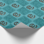 Western geschmücktes Leder Turquiose mit Hufeisen Geschenkpapier (Ecke)