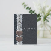 Western Glam Black Leather & Diamond Save the Date Ankündigungspostkarte (Stehend Vorderseite)