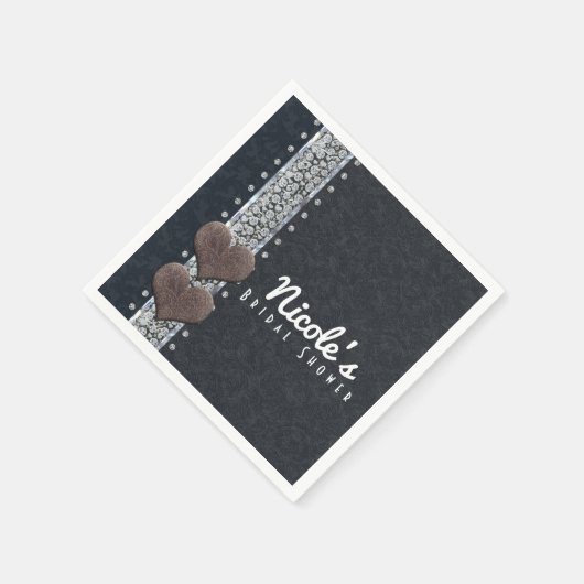 Western Glam Black Leather & Diamonds Bling Party Serviette (Ecke)