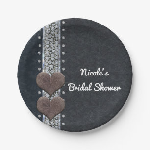 Western Glam Schwarz Leder & Diamanten Bling Party Pappteller