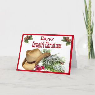 Western-glückliche Cowgirl-Weihnachtskarte Feiertagskarte