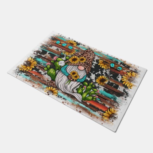 Western Gnome Sonnenblumen Türkis Stones Fußmatte (Schrägansicht)