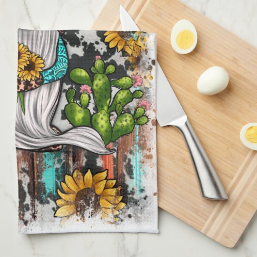 Western Gnome Sonnenblumen Türkis Stones Geschirrtuch (Viertel Falte)