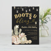 Western Gold Boots & Bling Cowgirl Cactus Birthday Einladung (Stehend Vorderseite)