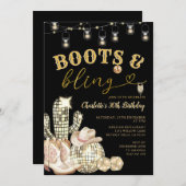 Western Gold Boots & Bling Cowgirl Cactus Birthday Einladung (Vorne/Hinten)