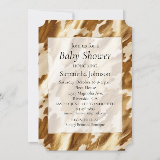 Western Gold Creme Cowhide Einladung (Vorderseite)