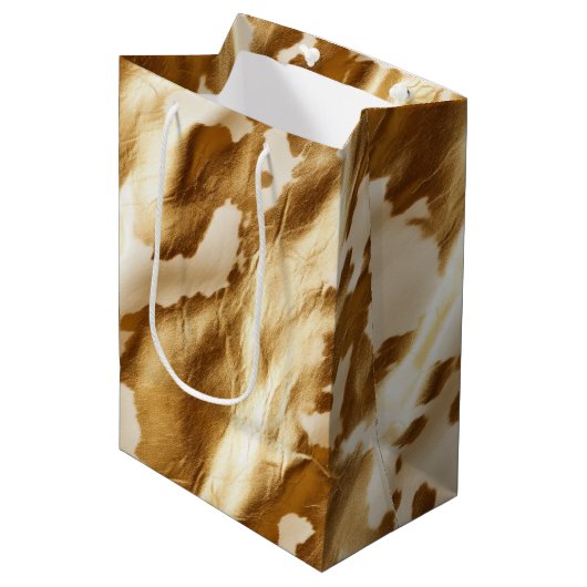 Western Gold Creme Cowhide Mittlere Geschenktüte (Vorderseite Schrägansicht)