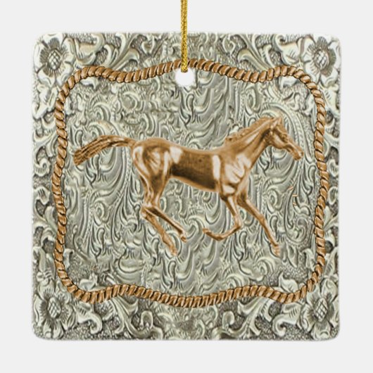 Western Gold Horse Gürtelschnalle Keramikornament (Rückseite)