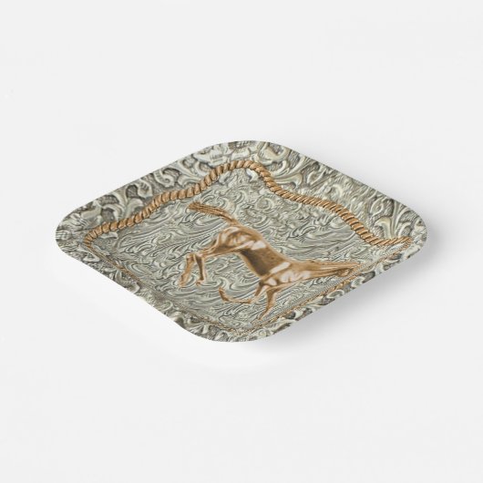 Western Gold Horse Gürtelschnalle Pappteller (Gewinkelt)