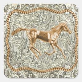 Western Gold Horse Gürtelschnalle Quadratischer Aufkleber