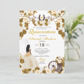 Western Gold Ivory Charro Cowgirl Quinceañera Einladung (Stehend Vorderseite)
