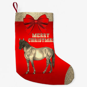 Western Gold Pferd auf Rot Kleiner Weihnachtsstrumpf