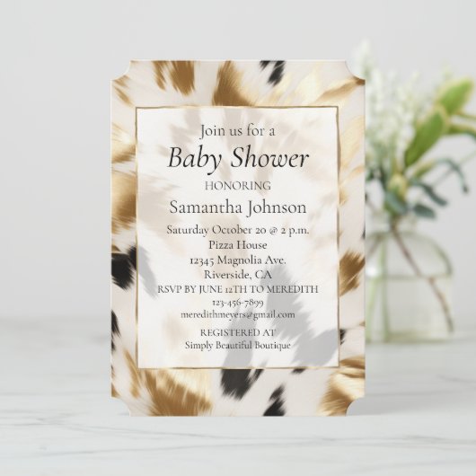 Western Gold Schwarz-weiß Creme Cowhid Einladung (Stehend Vorderseite)